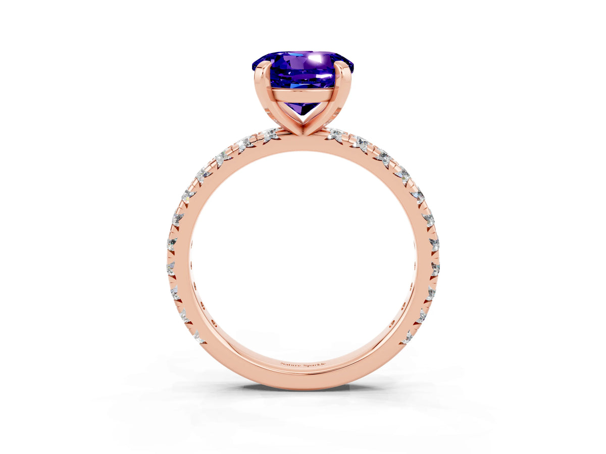 Round Cut Tanzanite Pavé Solitaire Ring in Rose gold with Round Pavé Band and Prong Setting_3