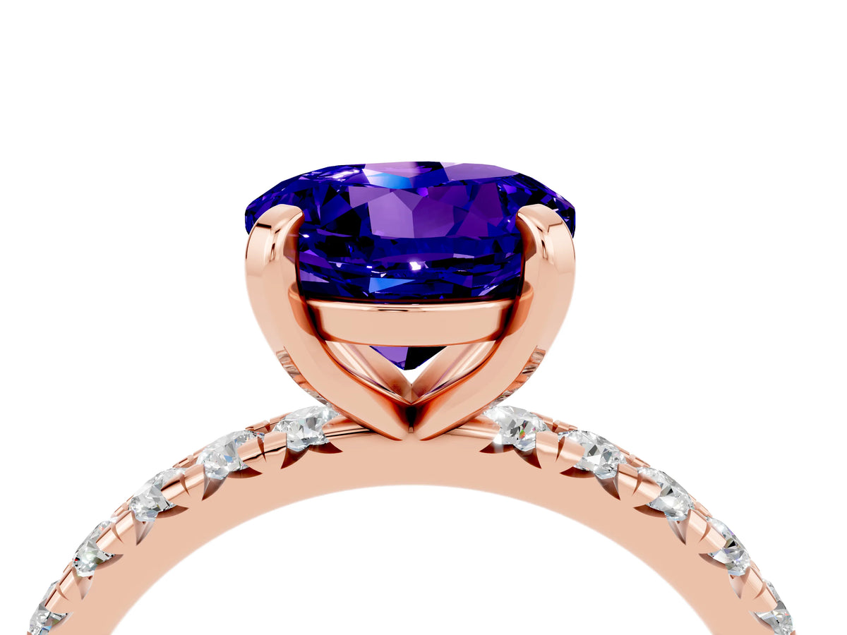 Round Cut Tanzanite Pavé Solitaire Ring in Rose gold with Round Pavé Band and Prong Setting_4