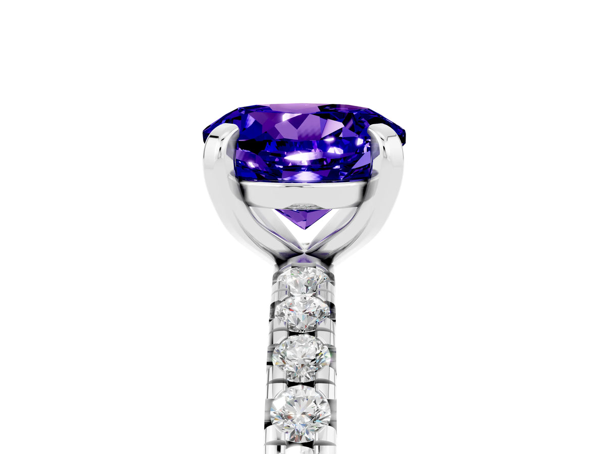 Round Cut Tanzanite Pavé Solitaire Ring in White gold with Round Pavé Band and Prong Setting_5