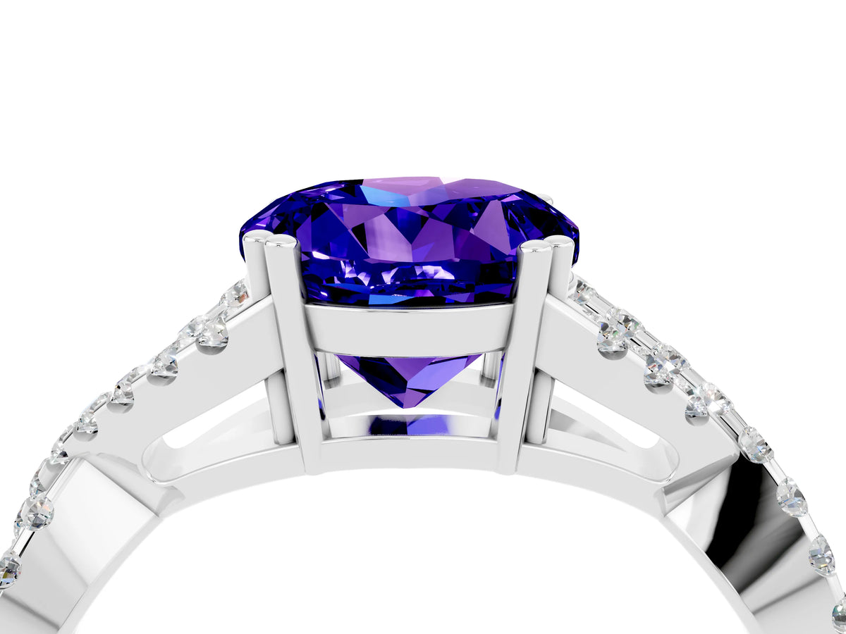 Round Cut Tanzanite Solitaire Ring in Platinum with Interwoven Pavé Band and Prong Setting_10