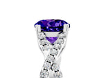 Round Cut Tanzanite Solitaire Ring in Platinum with Interwoven Pavé Band and Prong Setting_11