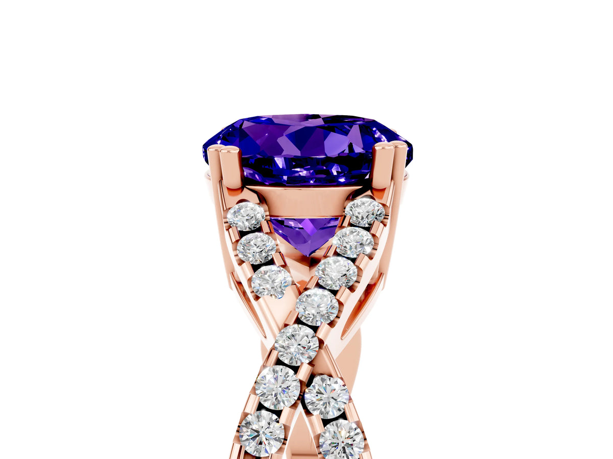 Round Cut Tanzanite Solitaire Ring in Rose gold with Interwoven Pavé Band and Prong Setting_5