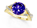 Round Cut Tanzanite Solitaire Ring in Yellow gold with Interwoven Pavé Band and Prong Setting_1