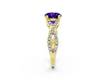 Round Cut Tanzanite Solitaire Ring in Yellow gold with Interwoven Pavé Band and Prong Setting_2