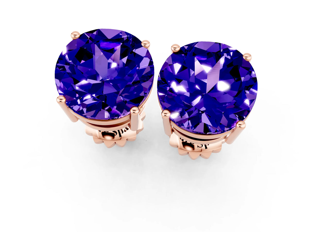 Round Cut Tanzanite Stud Earrings in Rose gold with Basket Setting_1