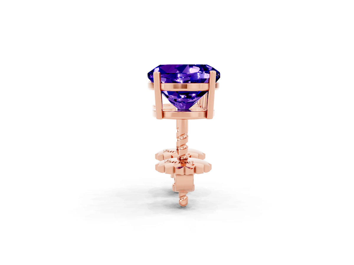 Round Cut Tanzanite Stud Earrings in Rose gold with Basket Setting_2