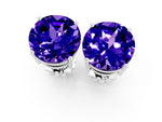 Round Cut Tanzanite Stud Earrings in White gold with Basket Setting_1