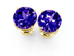 Round Cut Tanzanite Stud Earrings in Yellow gold with Basket Setting_1