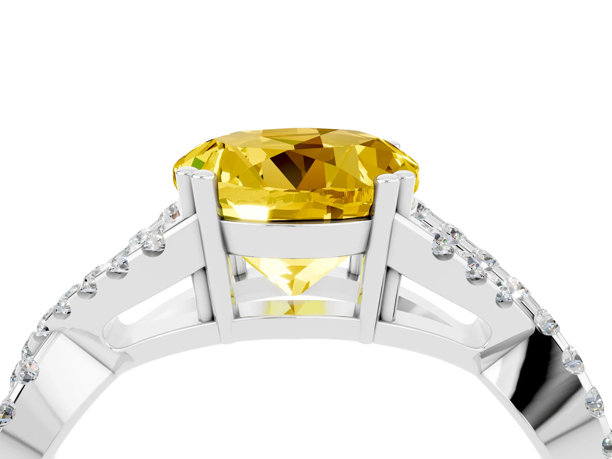 Round Cut Yellow Sapphire Solitaire Ring in Platinum with Interwoven Pavé Band and Prong Setting_10