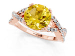 Round Cut Yellow Sapphire Solitaire Ring in Rose gold with Interwoven Pavé Band and Prong Setting_1
