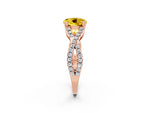 Round Cut Yellow Sapphire Solitaire Ring in Rose gold with Interwoven Pavé Band and Prong Setting_2