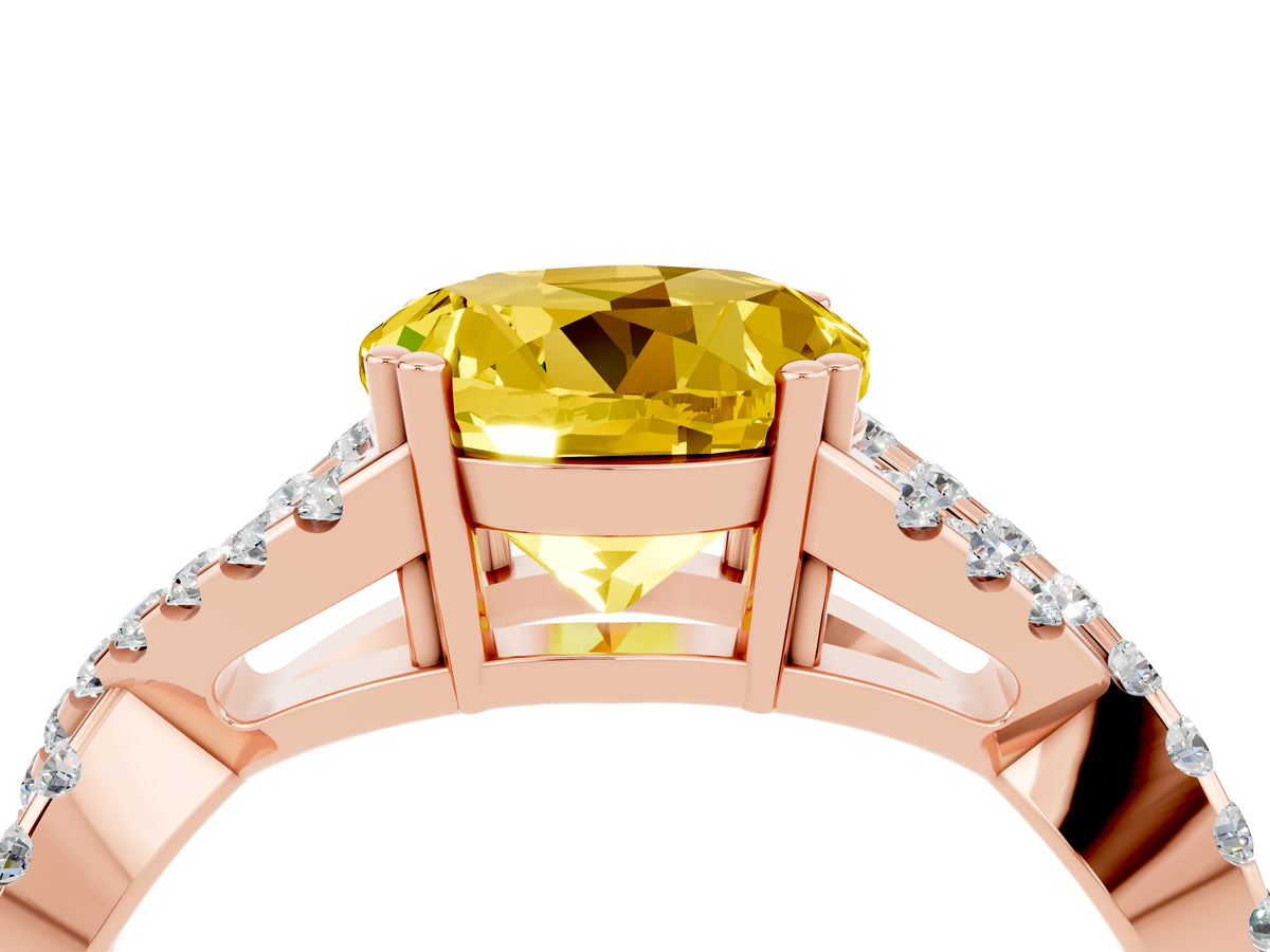 Round Cut Yellow Sapphire Solitaire Ring in Rose gold with Interwoven Pavé Band and Prong Setting_4