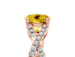 Round Cut Yellow Sapphire Solitaire Ring in Rose gold with Interwoven Pavé Band and Prong Setting_5