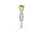 Round Cut Yellow Sapphire Solitaire Ring in White gold with Interwoven Pavé Band and Prong Setting_2