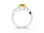 Round Cut Yellow Sapphire Solitaire Ring in White gold with Interwoven Pavé Band and Prong Setting_3