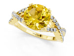 Round Cut Yellow Sapphire Solitaire Ring in Yellow gold with Interwoven Pavé Band and Prong Setting_1