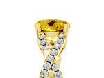 Round Cut Yellow Sapphire Solitaire Ring in Yellow gold with Interwoven Pavé Band and Prong Setting_5