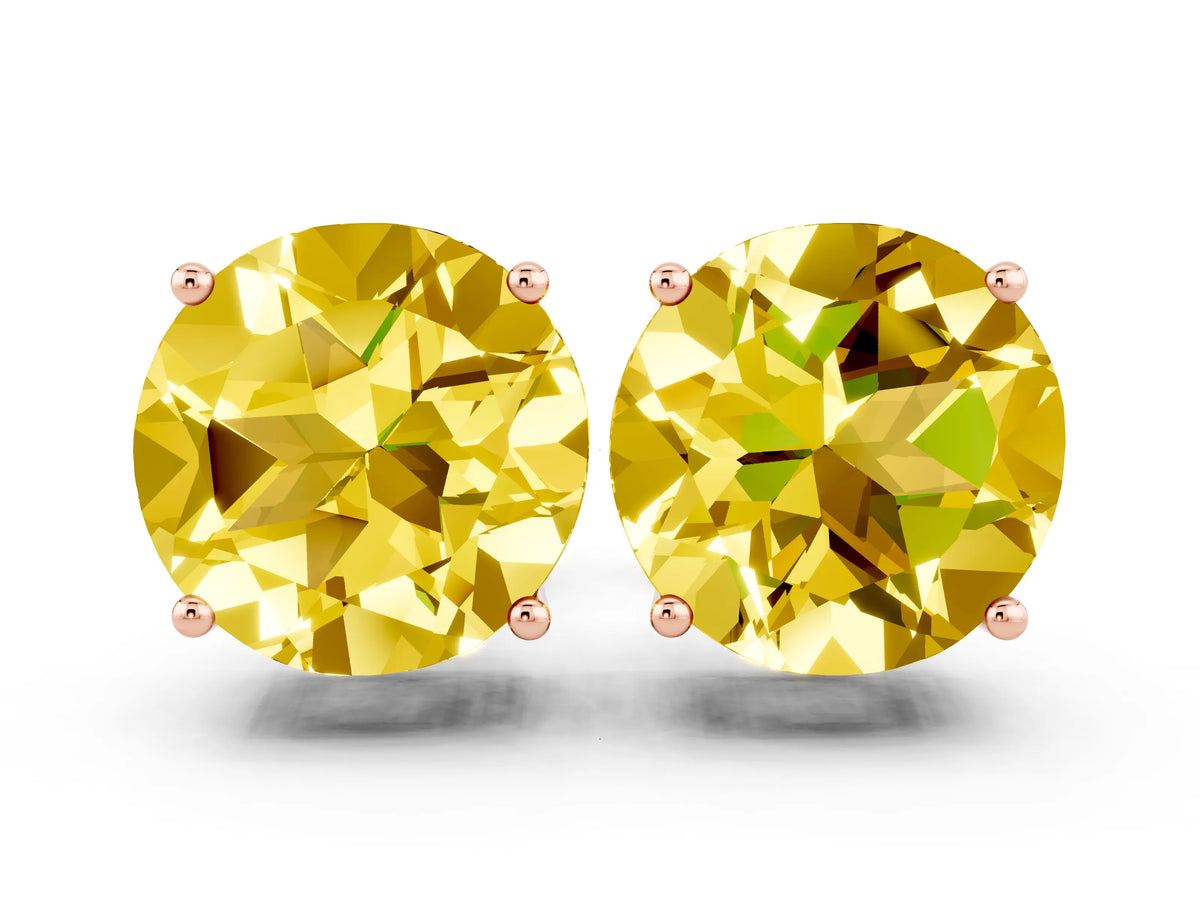 Round Cut Yellow Sapphire Stud Earrings in Rose gold with Basket Setting