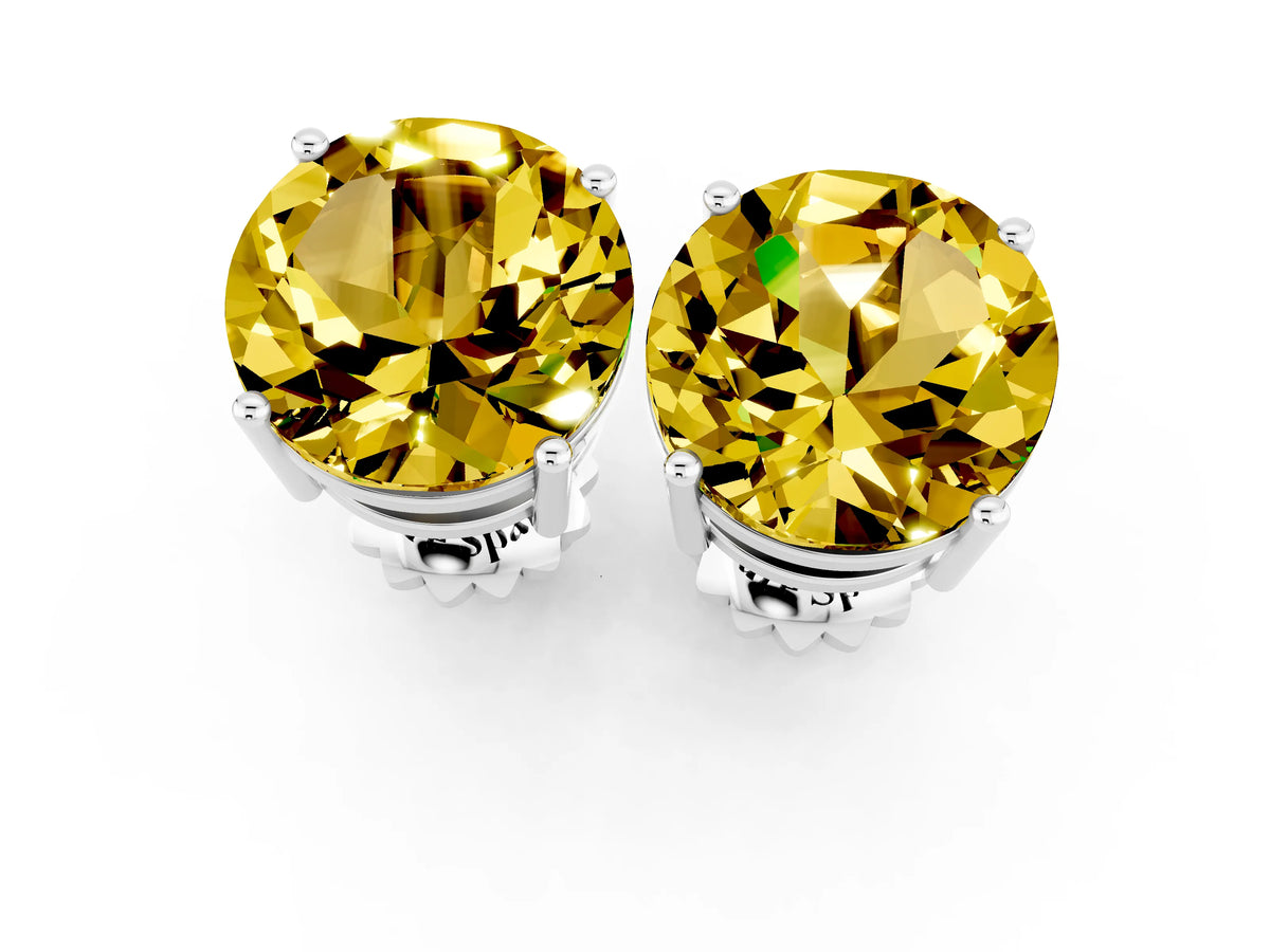 Round Cut Yellow Sapphire Stud Earrings in White gold with Basket Setting_1