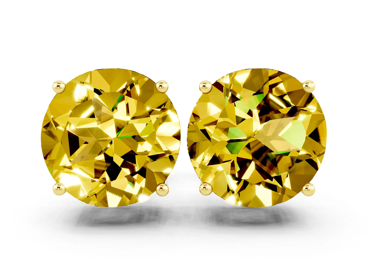 Round Cut Yellow Sapphire Stud Earrings in Yellow gold with Basket Setting