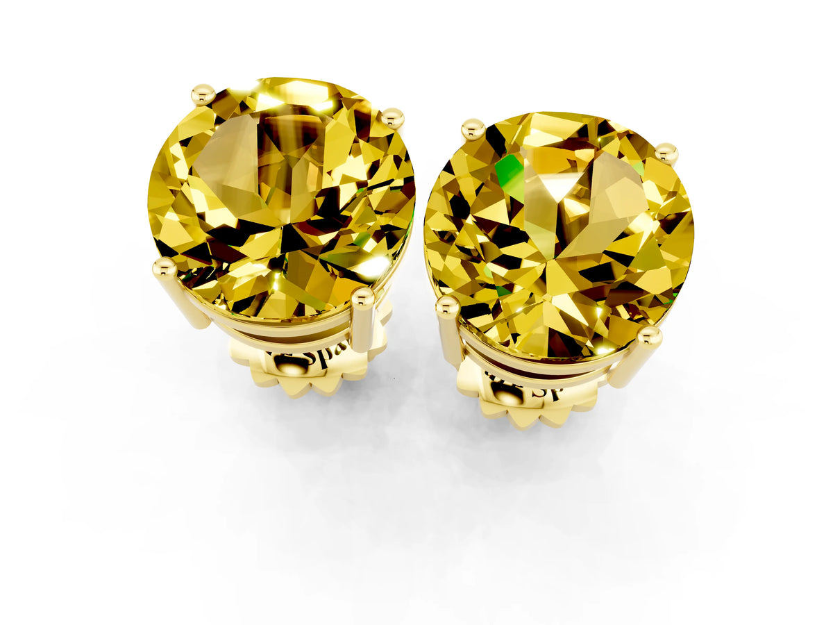 Round Cut Yellow Sapphire Stud Earrings in Yellow gold with Basket Setting_1