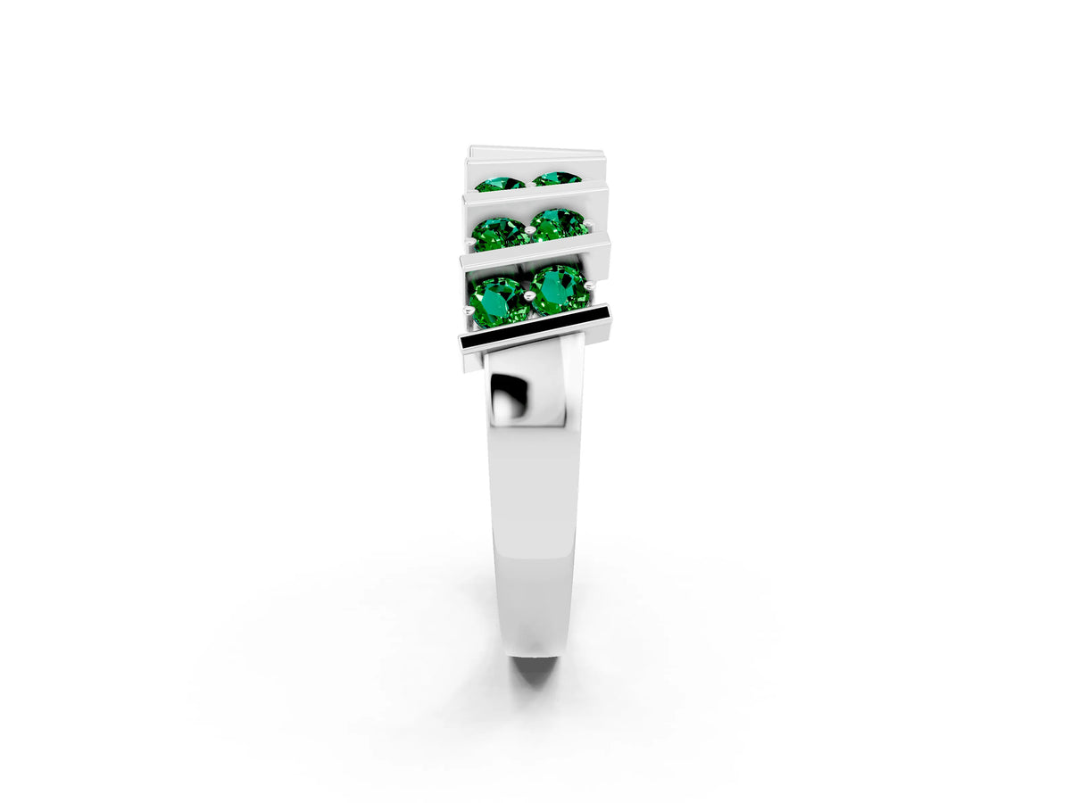 Round Emerald Anniversary Band in Silver with Channel Setting and Vertical Prongs_2