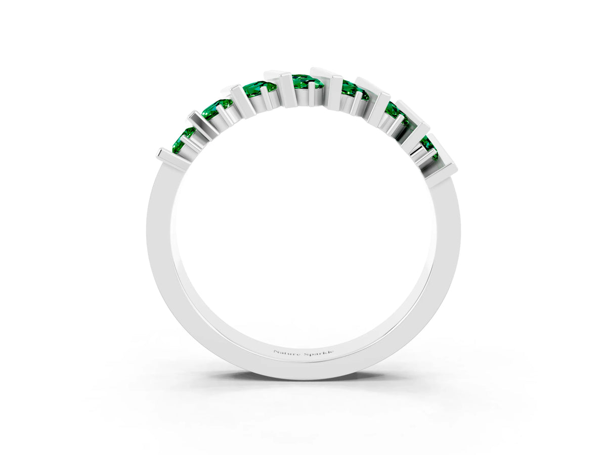 Round Emerald Anniversary Band in Silver with Channel Setting and Vertical Prongs_3