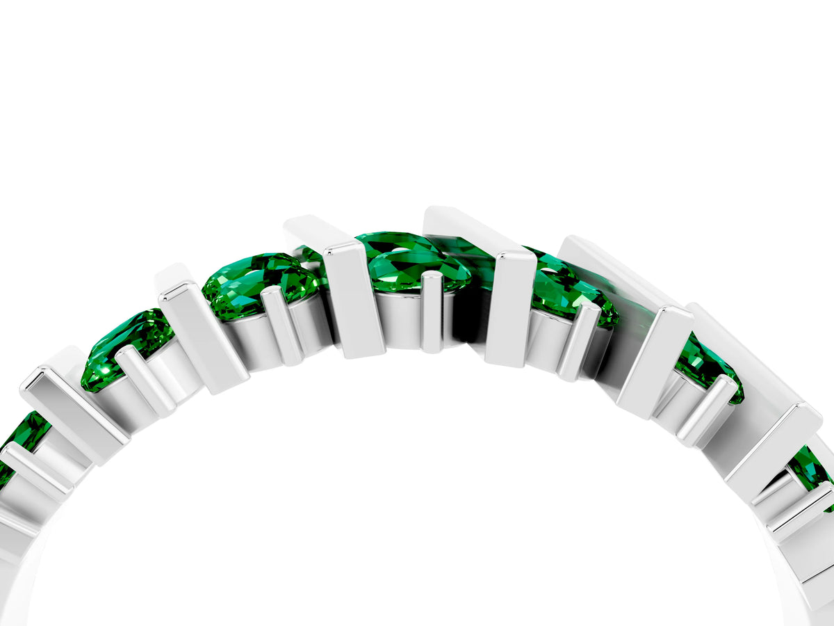 Round Emerald Anniversary Band in Silver with Channel Setting and Vertical Prongs_4