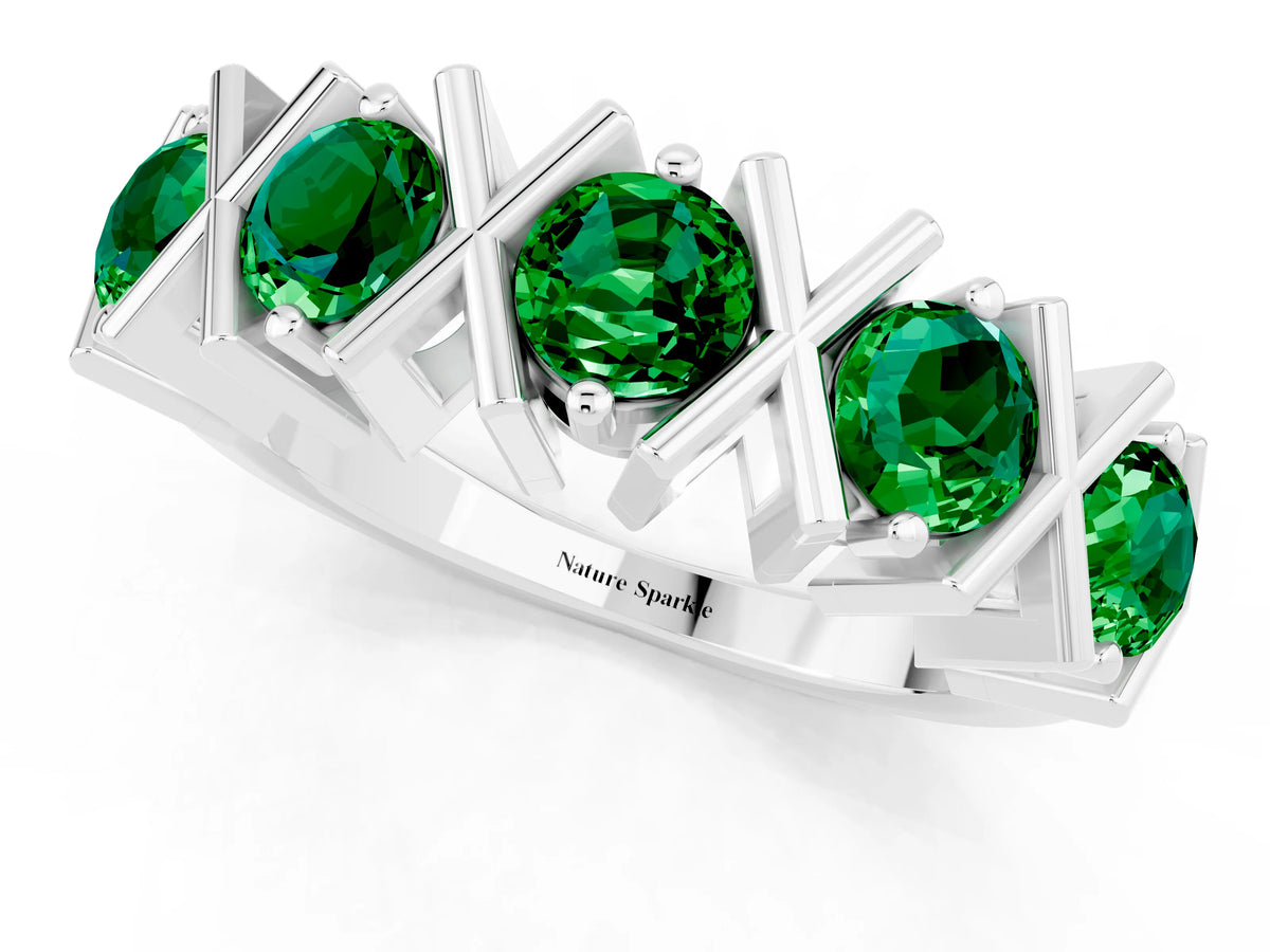 Round Emerald Channel Set Band in White gold with X-Prong Detail_1