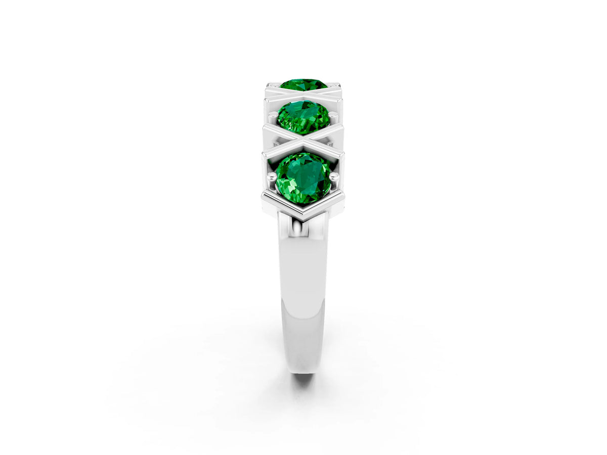 Round Emerald Channel Set Band in White gold with X-Prong Detail_2