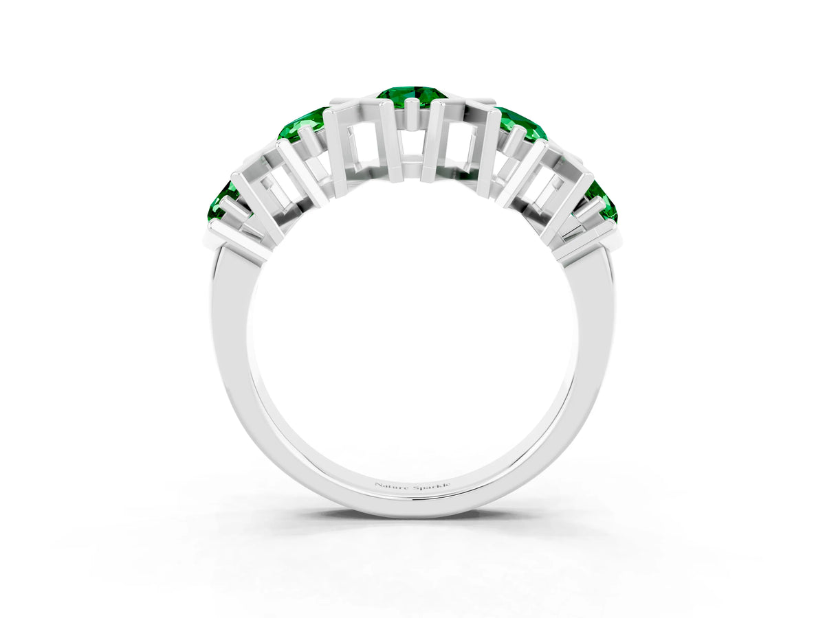 Round Emerald Channel Set Band in White gold with X-Prong Detail_3