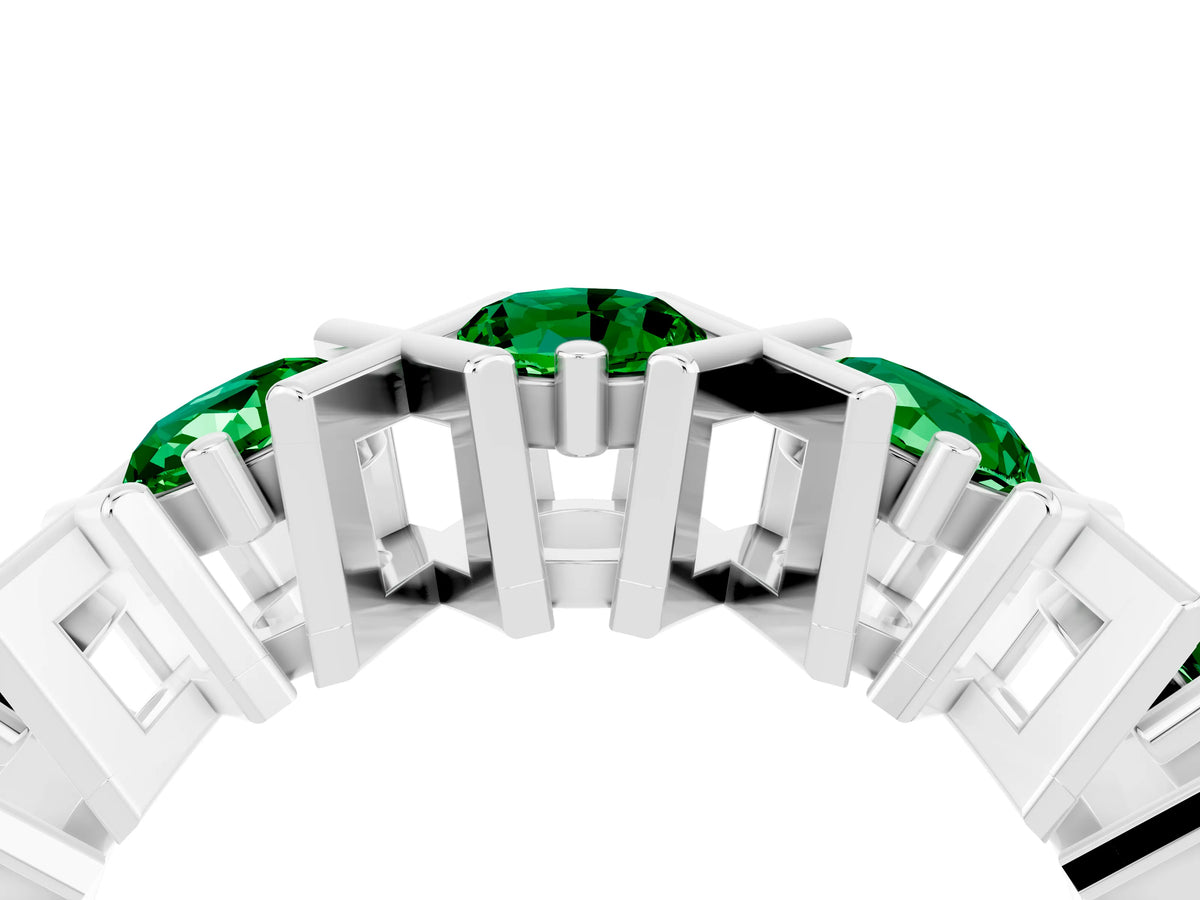 Round Emerald Channel Set Band in White gold with X-Prong Detail_4
