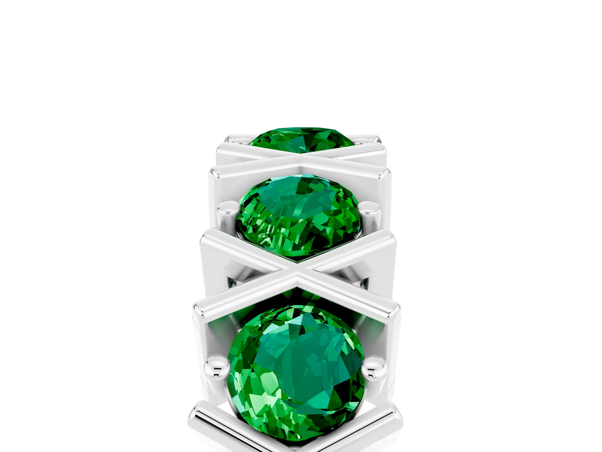 Round Emerald Channel Set Band in White gold with X-Prong Detail_5