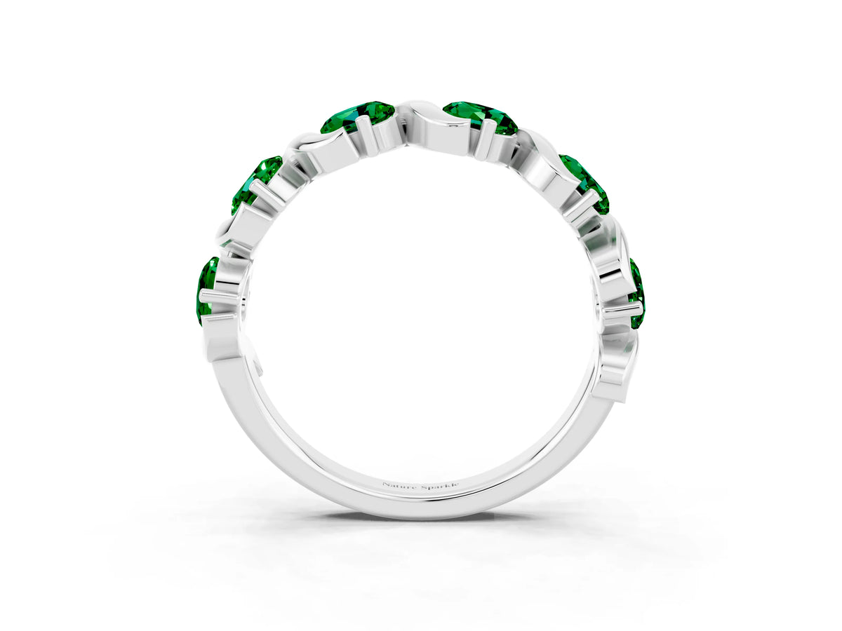 Round Emerald Half Eternity Band in Platinum with Wave Prong Setting_3