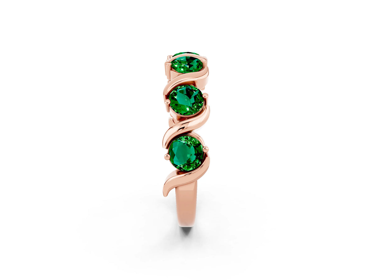 Round Emerald Half Eternity Band in Rose gold with Wave Prong Setting_2