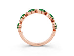 Round Emerald Half Eternity Band in Rose gold with Wave Prong Setting_3