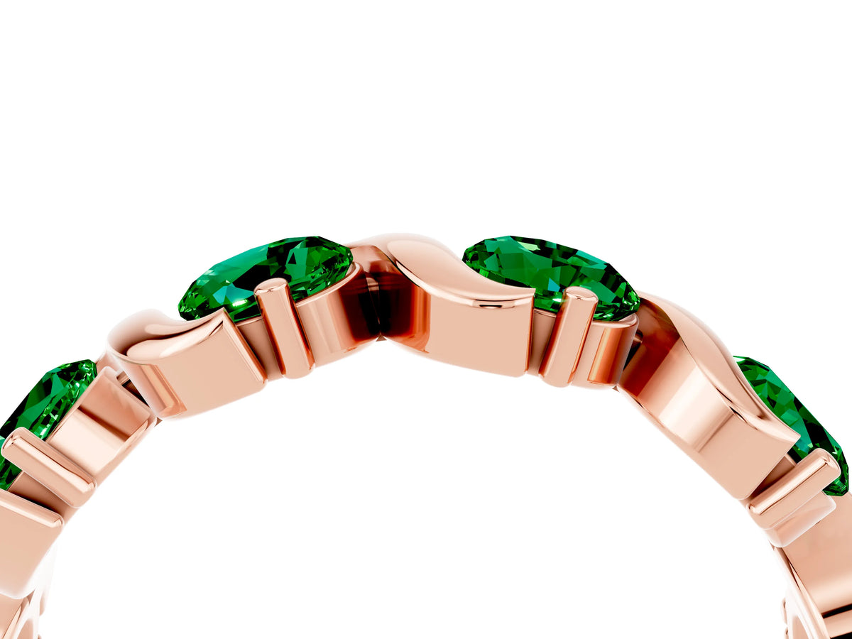 Round Emerald Half Eternity Band in Rose gold with Wave Prong Setting_4