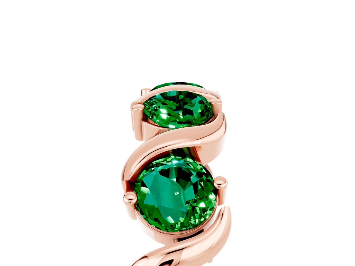 Round Emerald Half Eternity Band in Rose gold with Wave Prong Setting_5