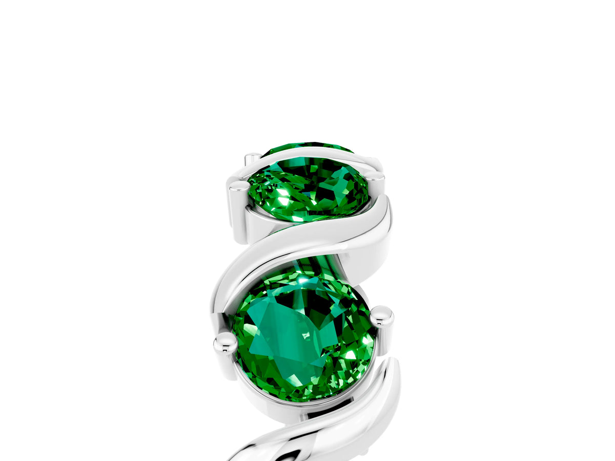 Round Emerald Half Eternity Band in Silver with Wave Prong Setting_5