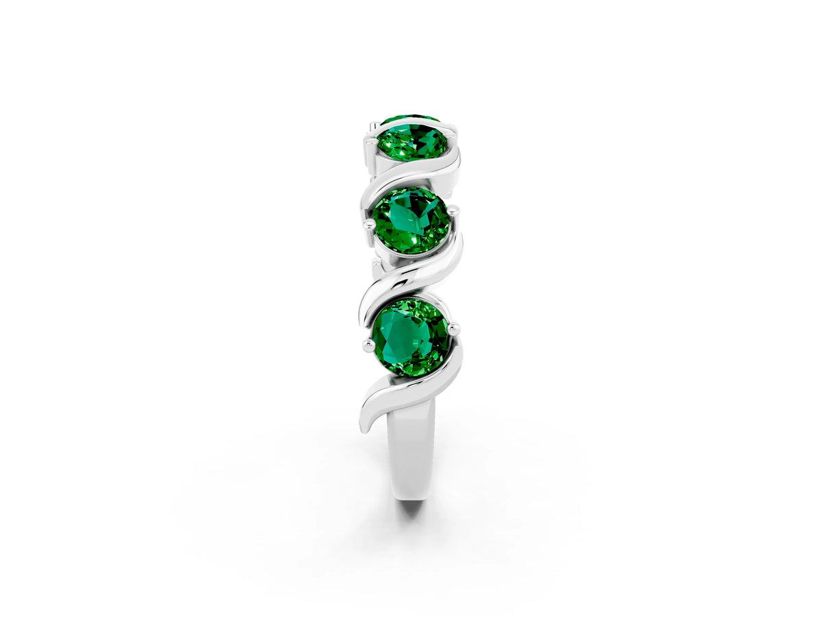 Round Emerald Half Eternity Band in White gold with Wave Prong Setting_2