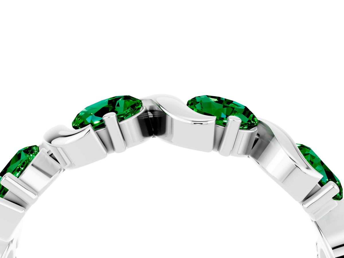 Round Emerald Half Eternity Band in White gold with Wave Prong Setting_4