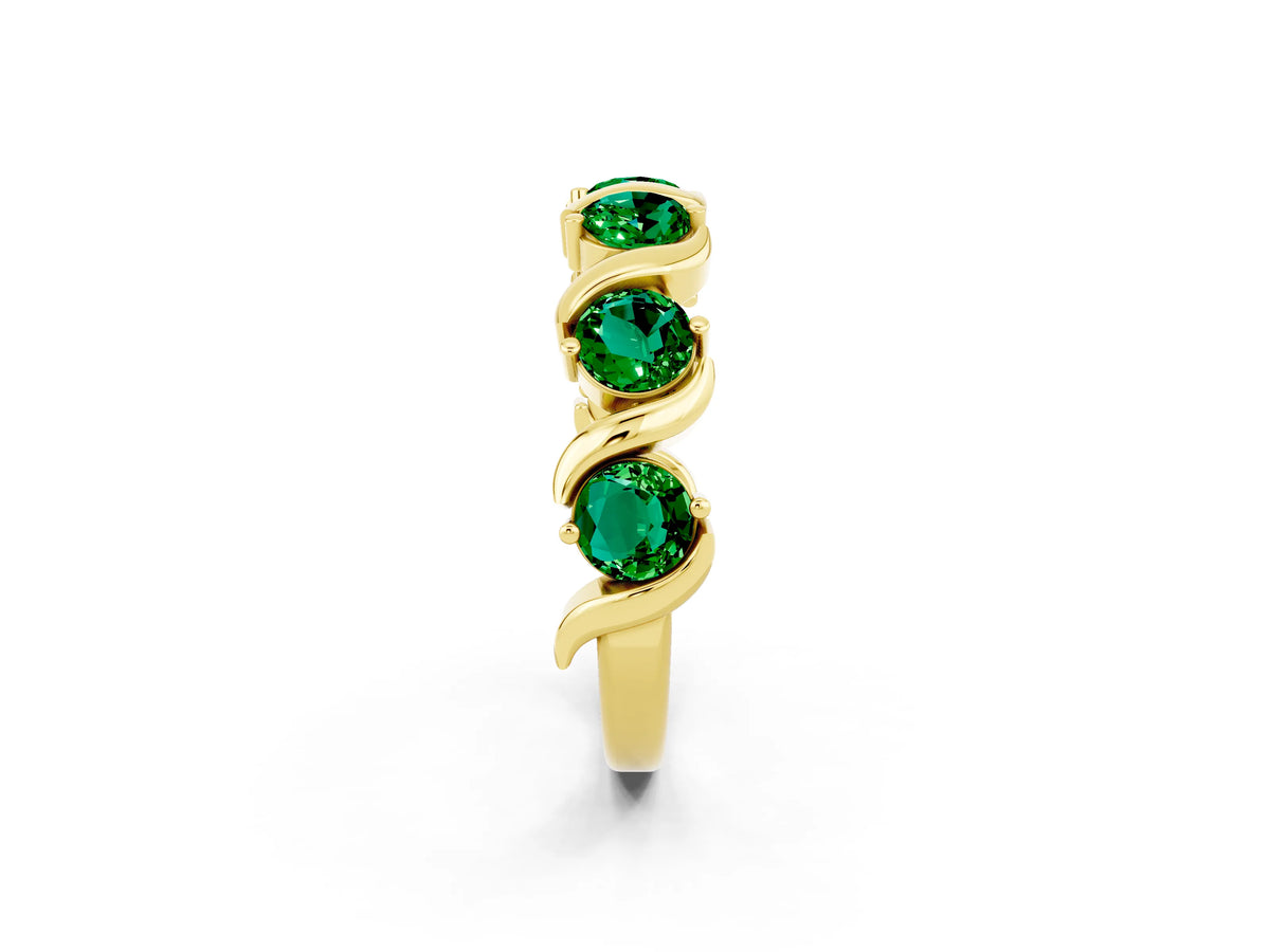 Round Emerald Half Eternity Band in Yellow gold with Wave Prong Setting_2