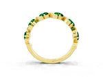 Round Emerald Half Eternity Band in Yellow gold with Wave Prong Setting_3