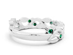 Round Emerald Leaf Motif Eternity Band in Platinum with Bezel Setting