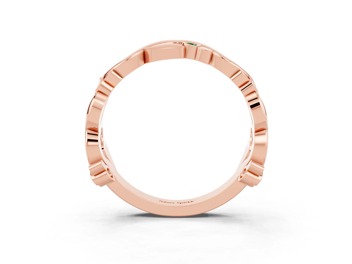 Round Emerald Leaf Motif Eternity Band in Rose gold with Bezel Setting_3