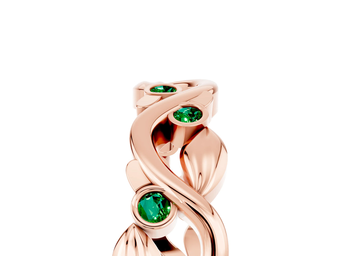 Round Emerald Leaf Motif Eternity Band in Rose gold with Bezel Setting_5