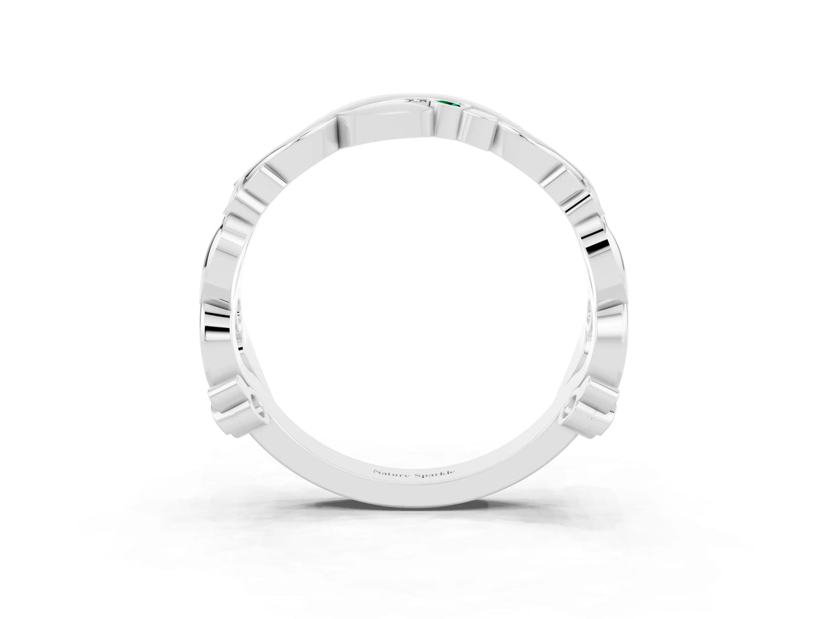 Round Emerald Leaf Motif Eternity Band in White gold with Bezel Setting_3