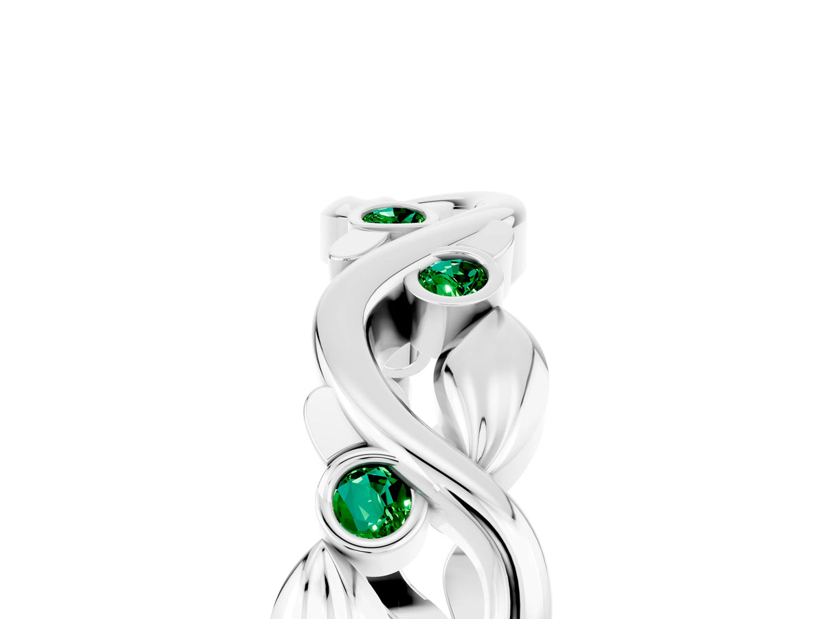 Round Emerald Leaf Motif Eternity Band in White gold with Bezel Setting_5