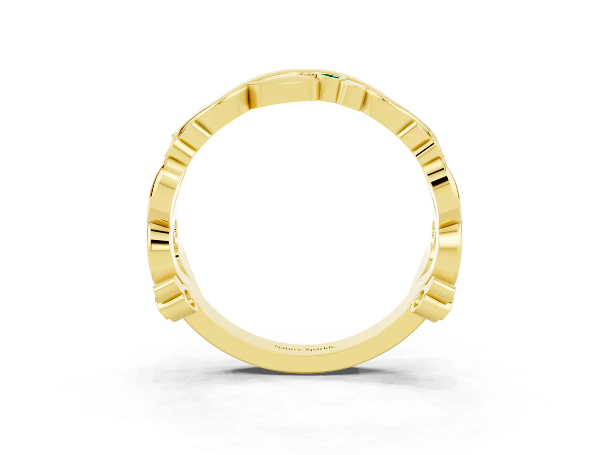 Round Emerald Leaf Motif Eternity Band in Yellow gold with Bezel Setting_3