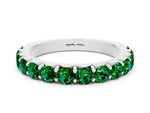 Round Emerald Polished Half Eternity Band in Platinum with Classic Prong Setting